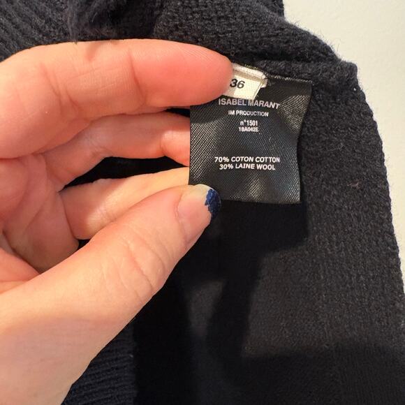 Isabel Marant Etoile Black Wool Blend Side Slit Crewneck Distressed Sweater 36 - Picture 4 of 8